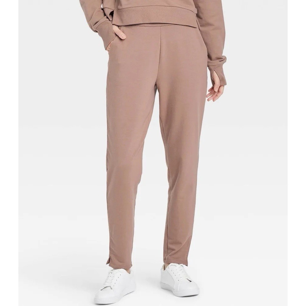 All In Motion French Terry High Rise Taper Pant Taupe Beige XS NWT